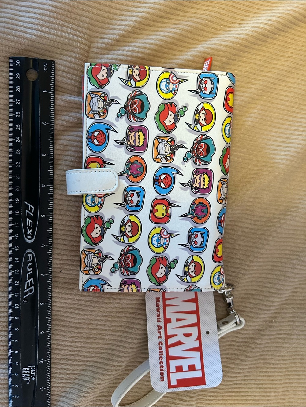 Marvel White Kids Wallet with Colorful Superhero Icons and Wrist Strap